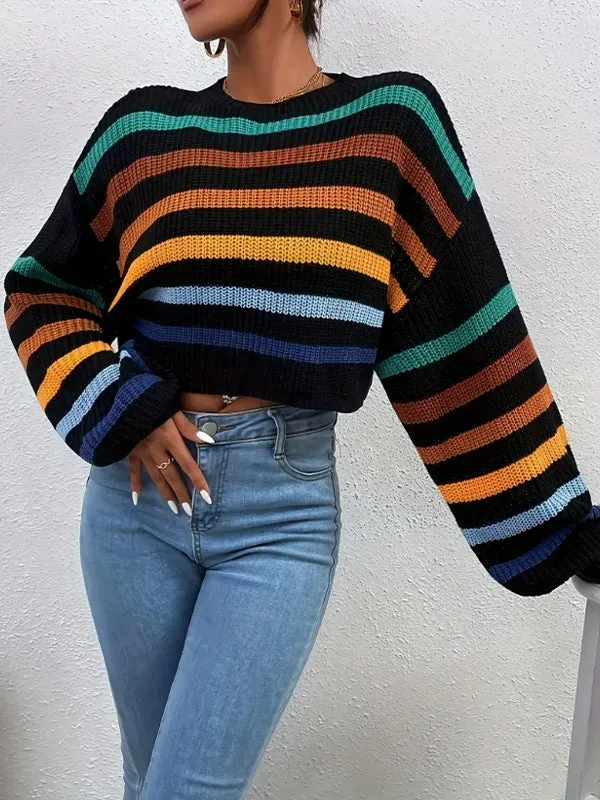 Amelia Striped Knit Cropped Sweater