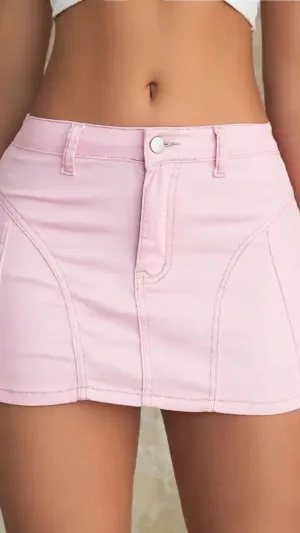 April pink denim skirt