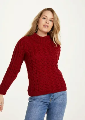 Aran Crew Neck Sweater | Red