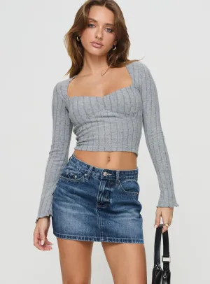 Arrte Mid Rise Denim Mini Skirt Mid Wash Petite