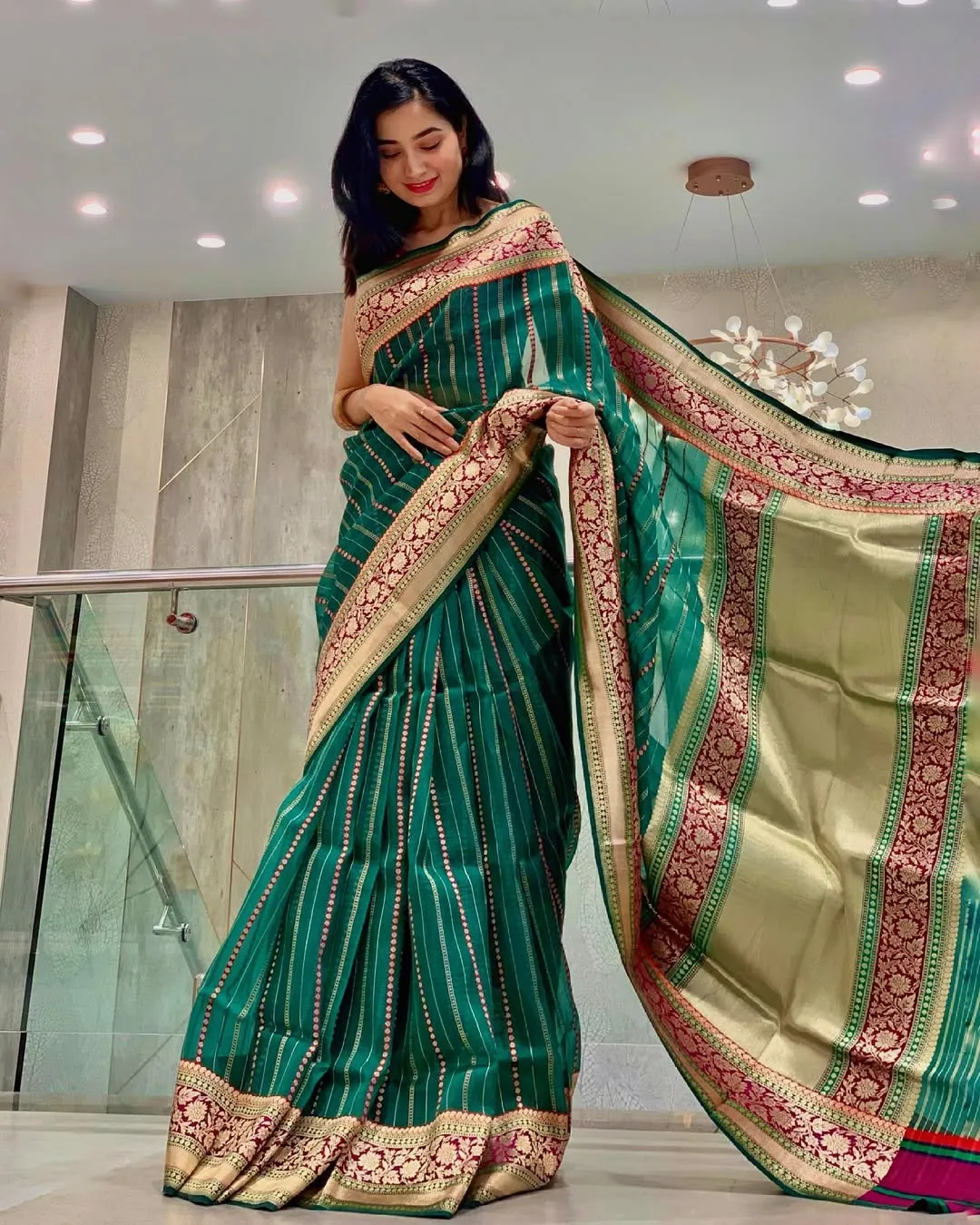 Attractive Rama Soft Silk Saree With Classy Blouse Piece