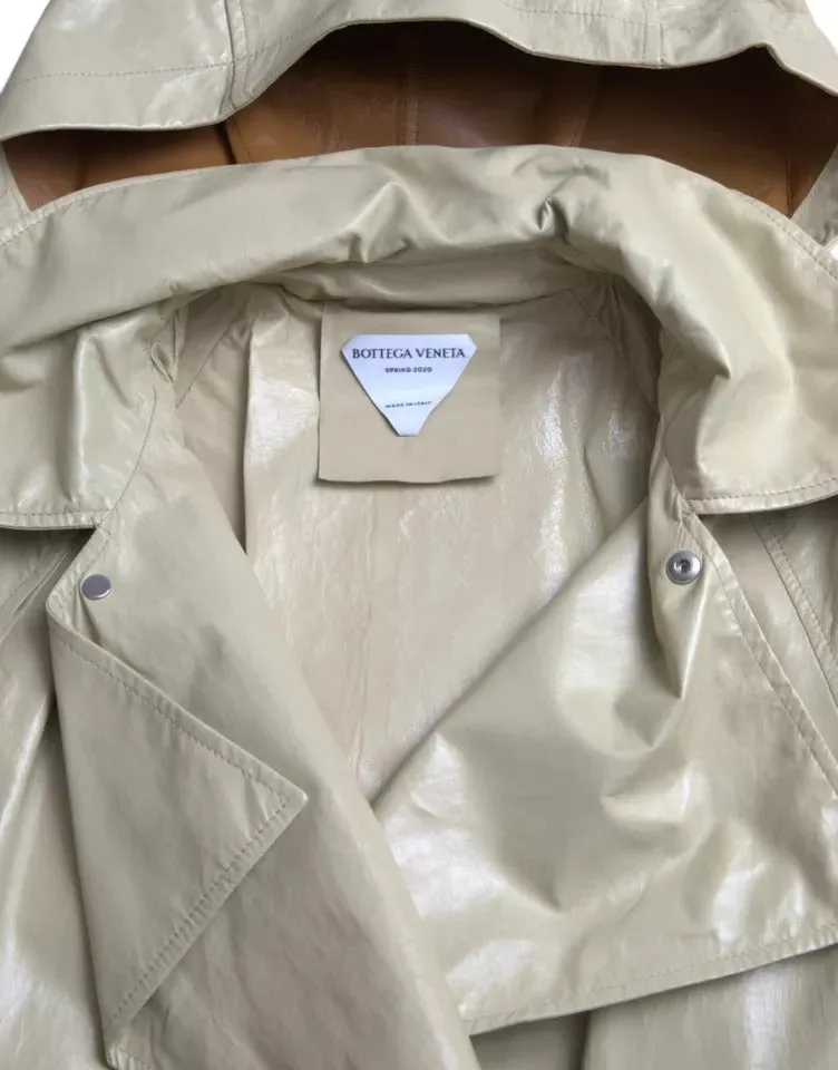 Beige Lambskin Leather Trench Coat Jacket