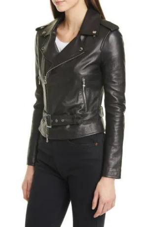 Belted Leather Moto Jacket