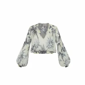 BLOUSE 100% SILK CHIFFON GRASSE BLEUE 432