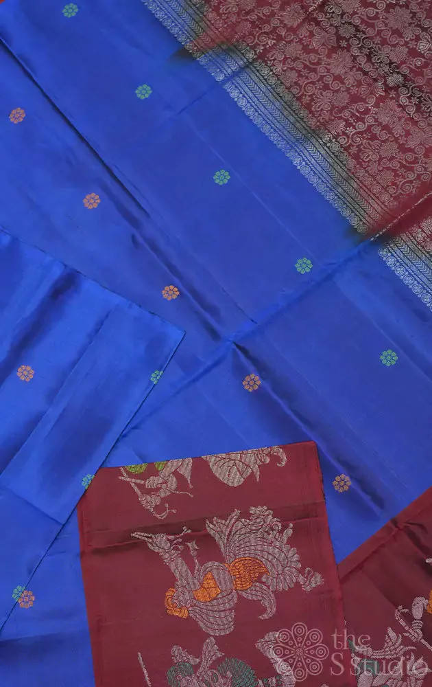 Blue soft silk saree with maroon border