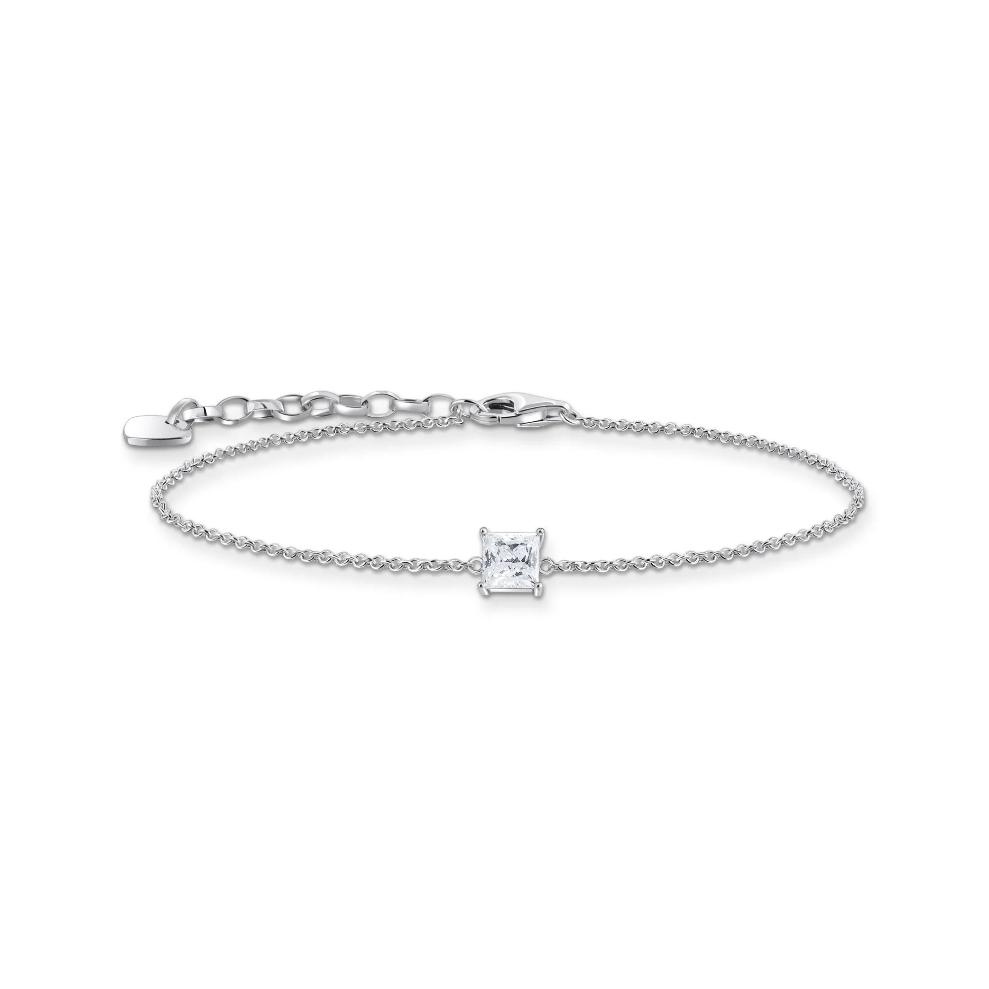 Bracelet with square stone pendant in white silver