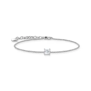 Bracelet with square stone pendant in white silver