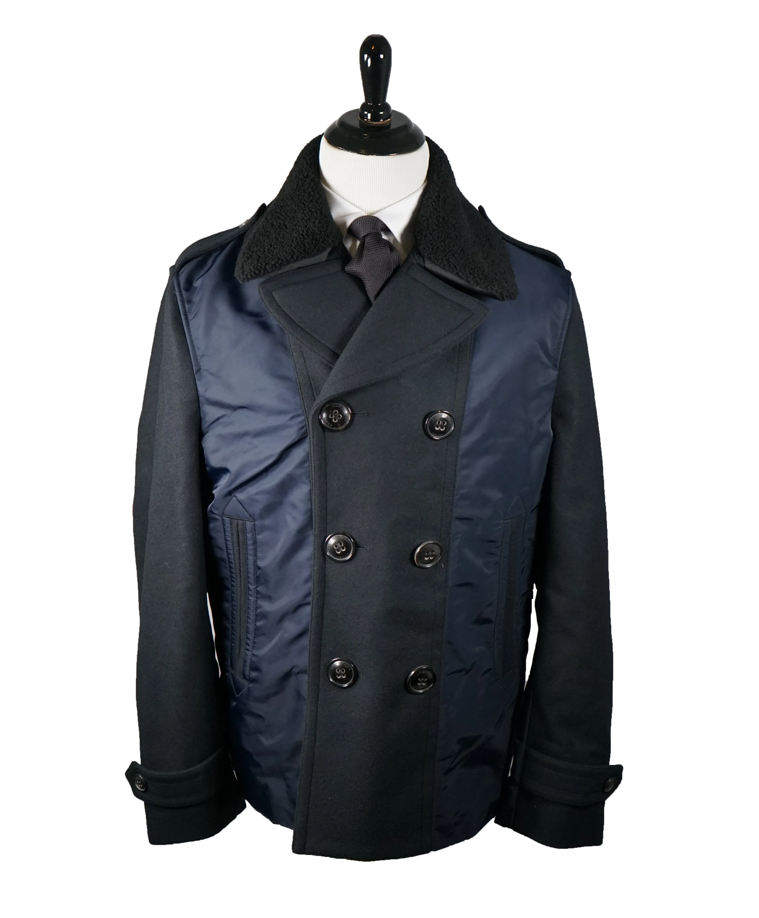 BURBERRY BRIT - Pea Coat Cashmere Wool blend With Fur Shearling Collar - XXL