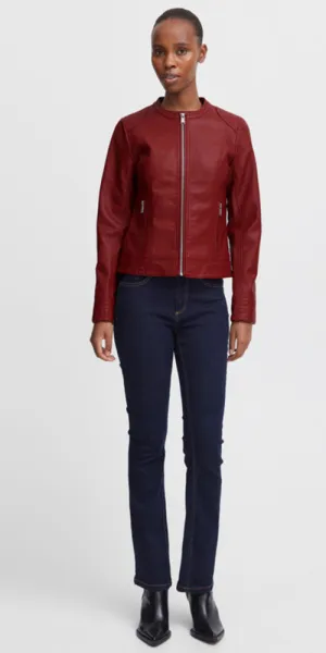 B.Young Faux Leather Jacket, cranberry