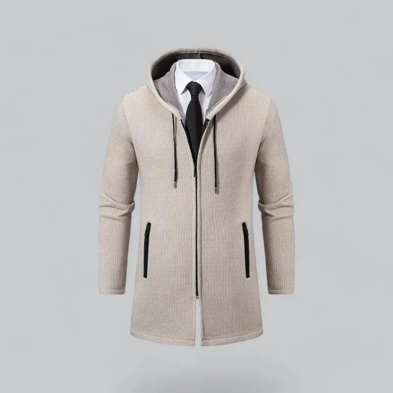 Casual Men's Knit Jacket with Adjustable Hood