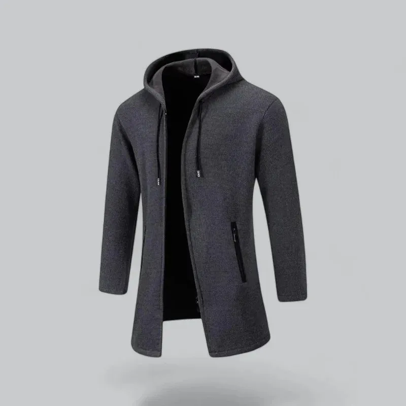 Casual Men's Knit Jacket with Adjustable Hood