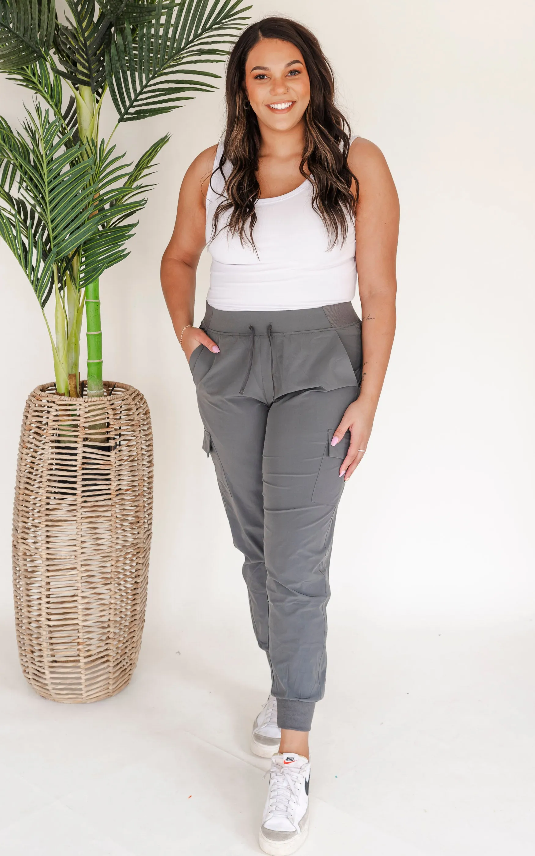 Charcoal High Waisted Solid Knit Jogger