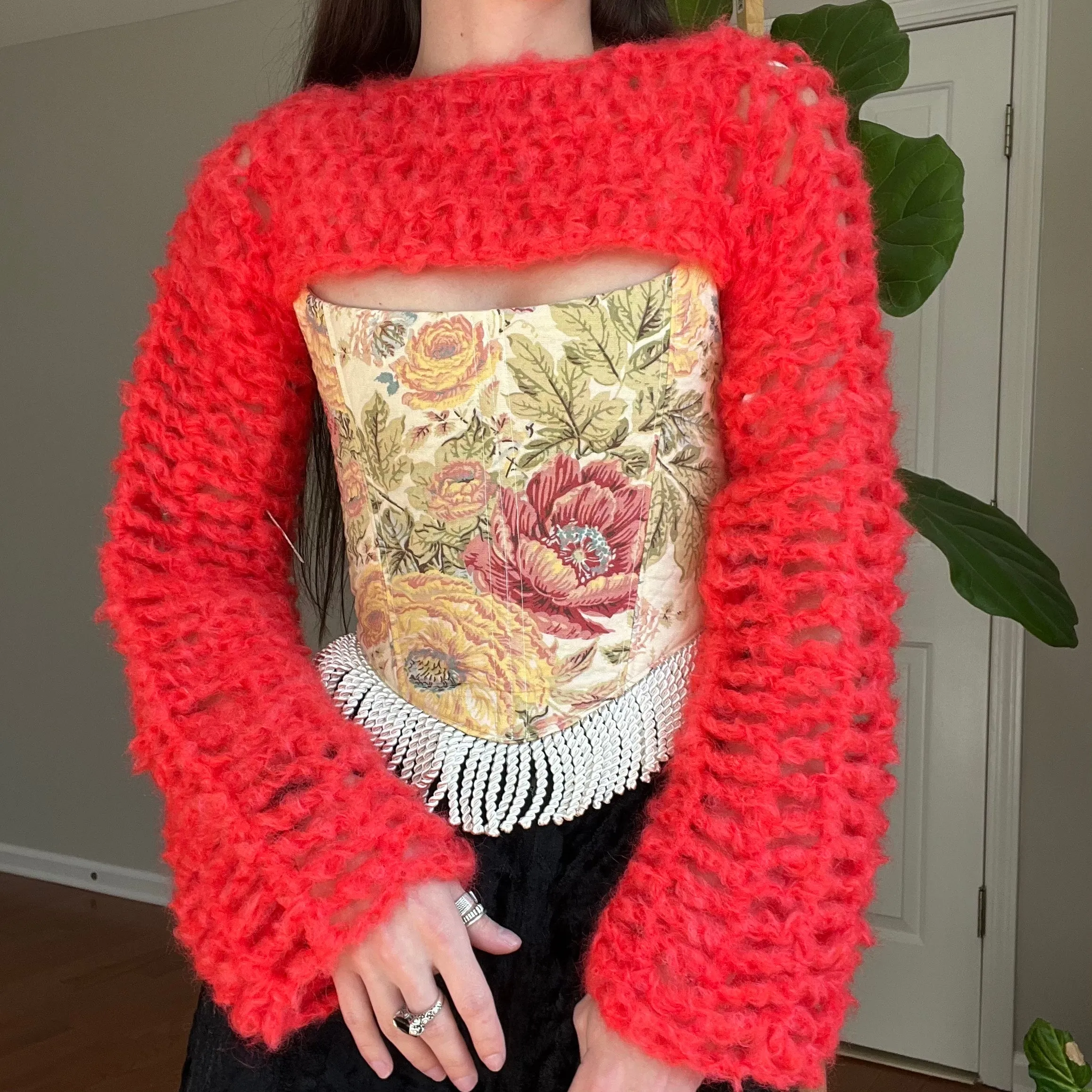 Chunky Cherry Crocheted Shrug Bolero