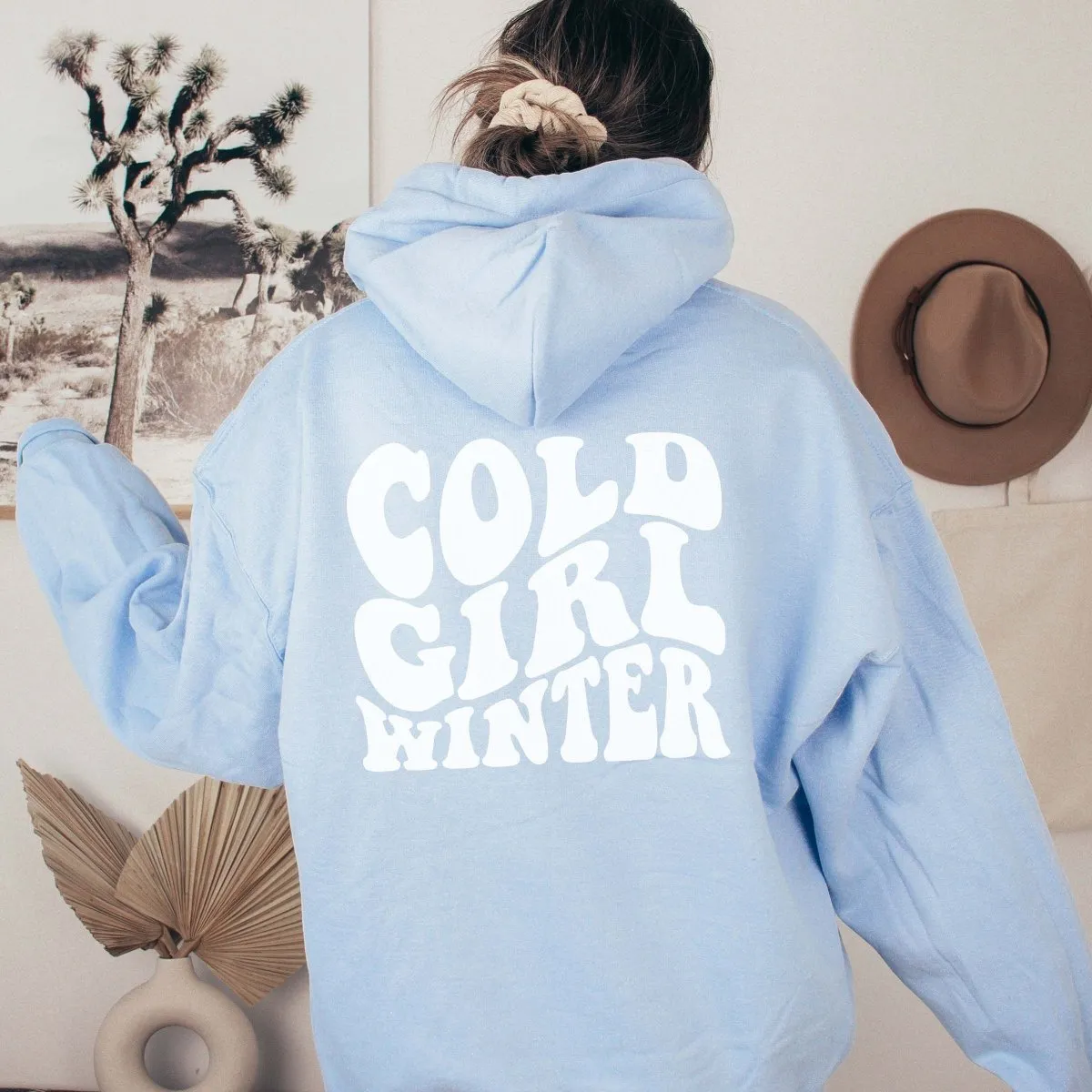 Cold Girl Winter Back Of Hoodie