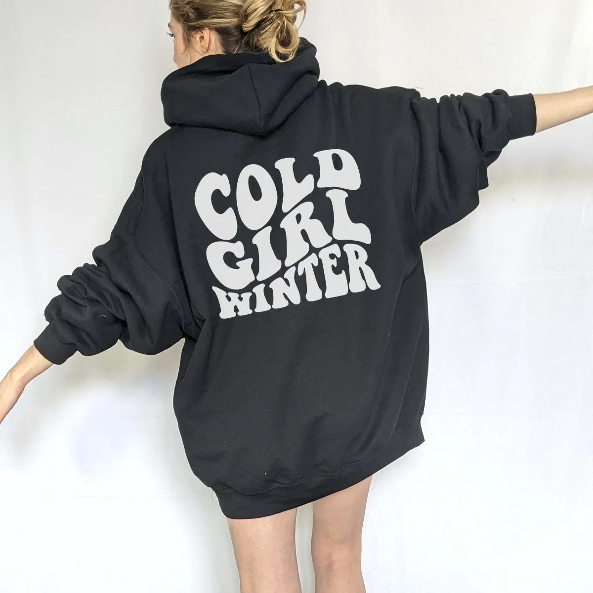 Cold Girl Winter Back Of Hoodie