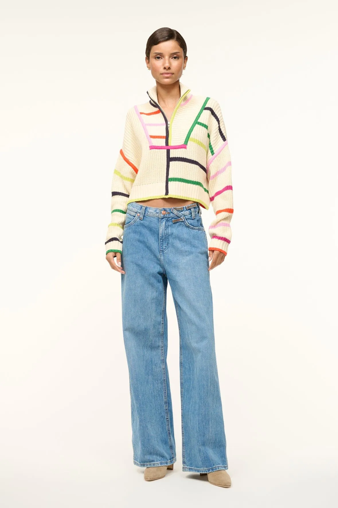 CROPPED HAMPTON SWEATER | CREAM RAINBOW MULTI