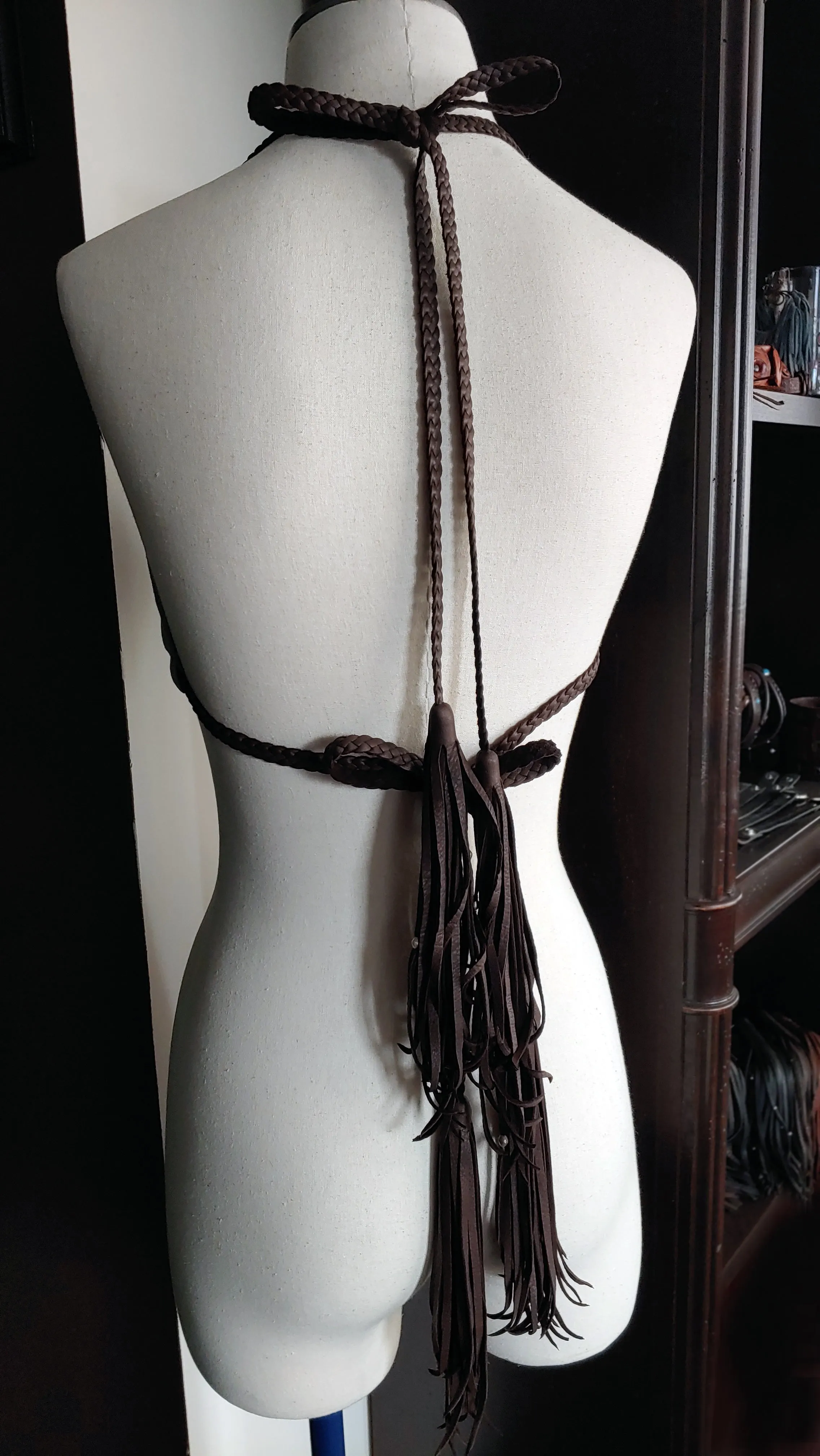 Darice DEERSKIN Leather Triangle Bikini Top | Braided Leather Ties, Fringe Tassels & African Beads