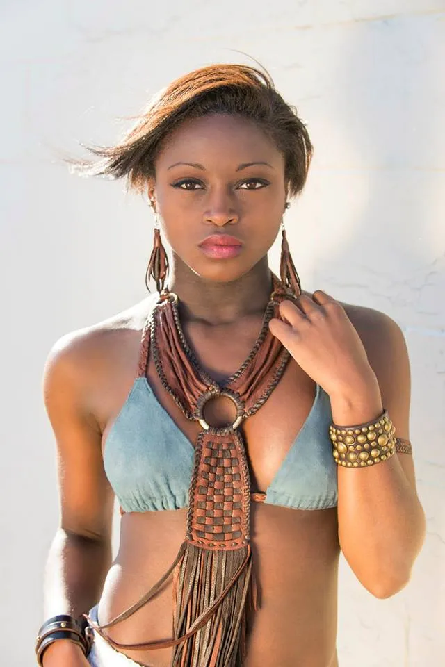 Darice DEERSKIN Leather Triangle Bikini Top | Braided Leather Ties, Fringe Tassels & African Beads