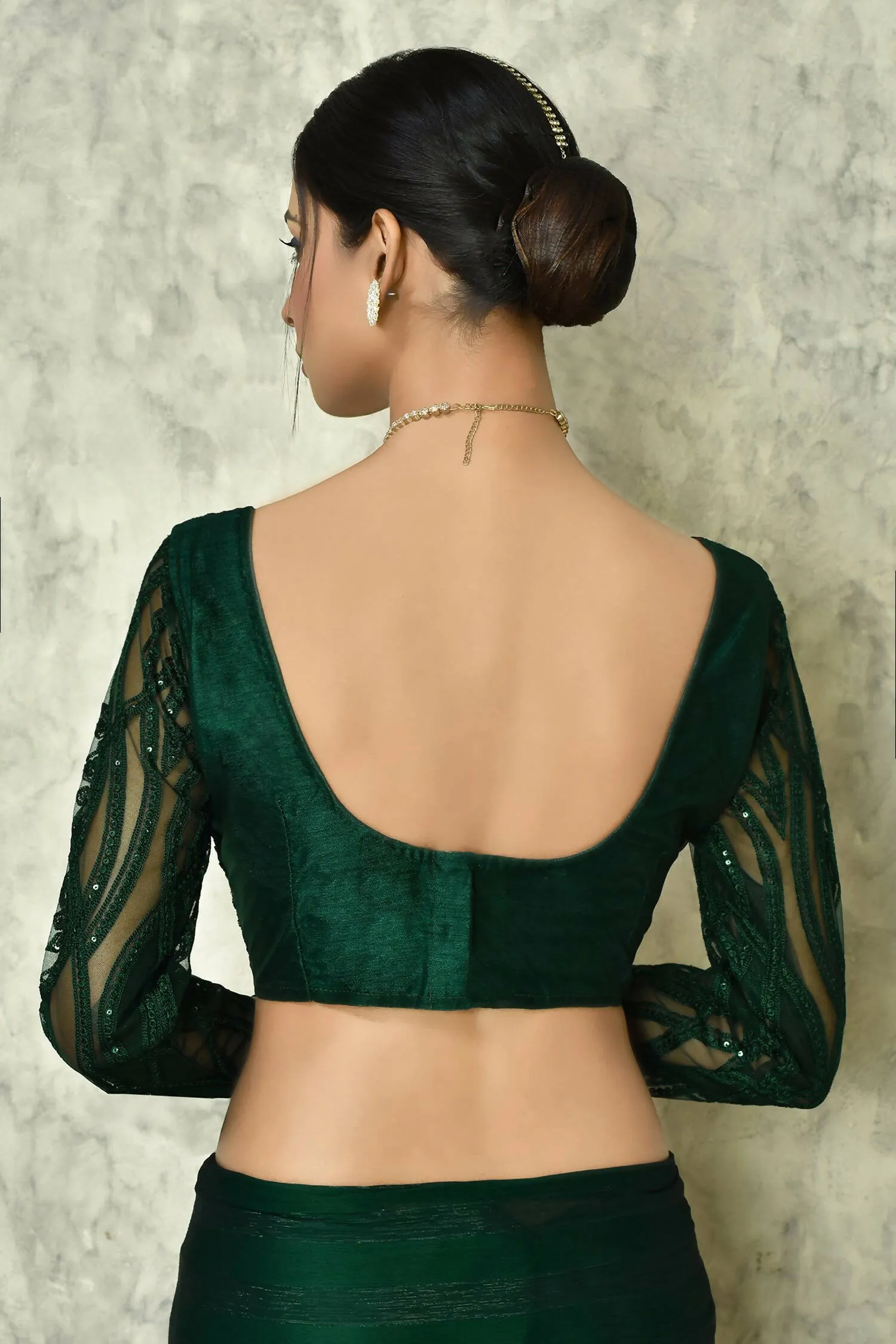 Dark Green Silk Solid Saree With Blouse Piece - Purvi