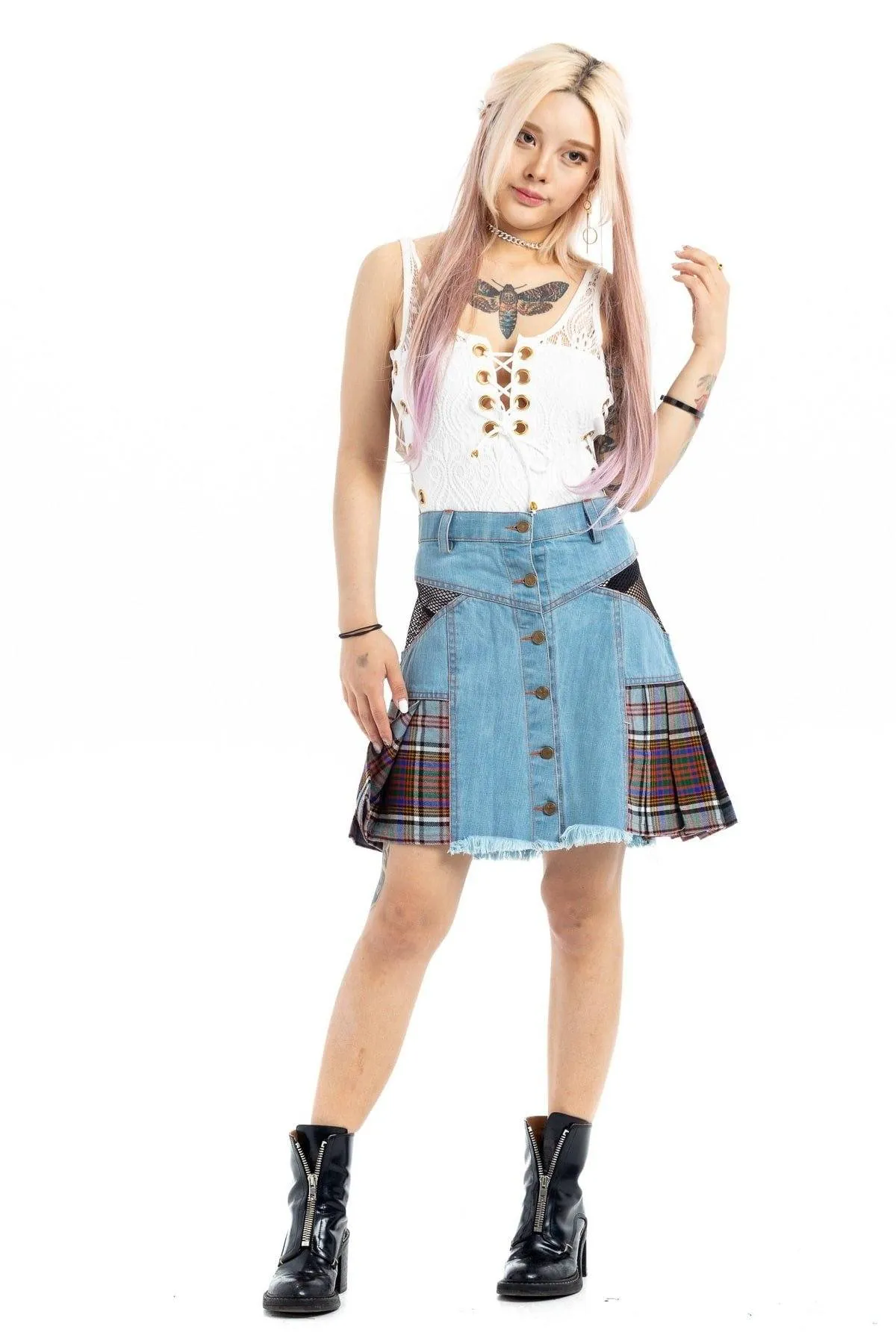 Denim Tartan Skirt  - Summer Style