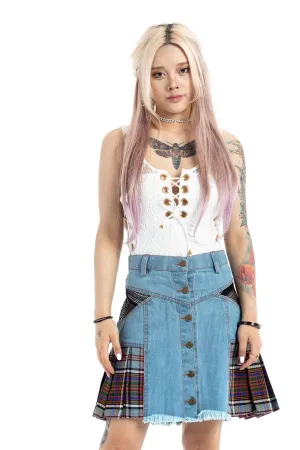 Denim Tartan Skirt  - Summer Style