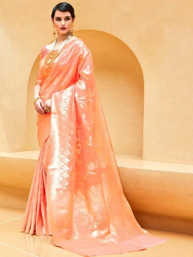 Designer Light Orange Weaven Silk Saree KL08