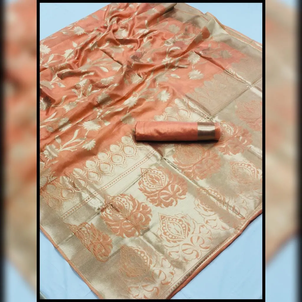 Designer Light Orange Weaven Silk Saree KL08