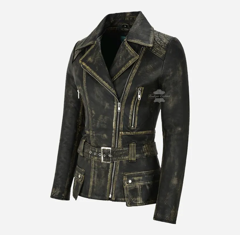 DESIRE LADIES Black LEATHER JACKET Trench Style Fitted Leather Jacket