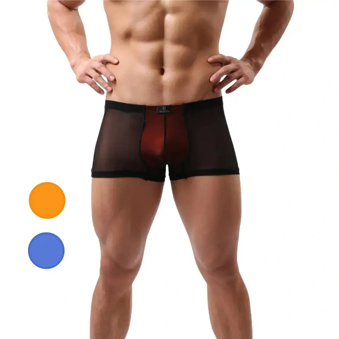 DomiGe Men's Boxer Briefs Orange Modal Lining and Sheer Mesh Underwear