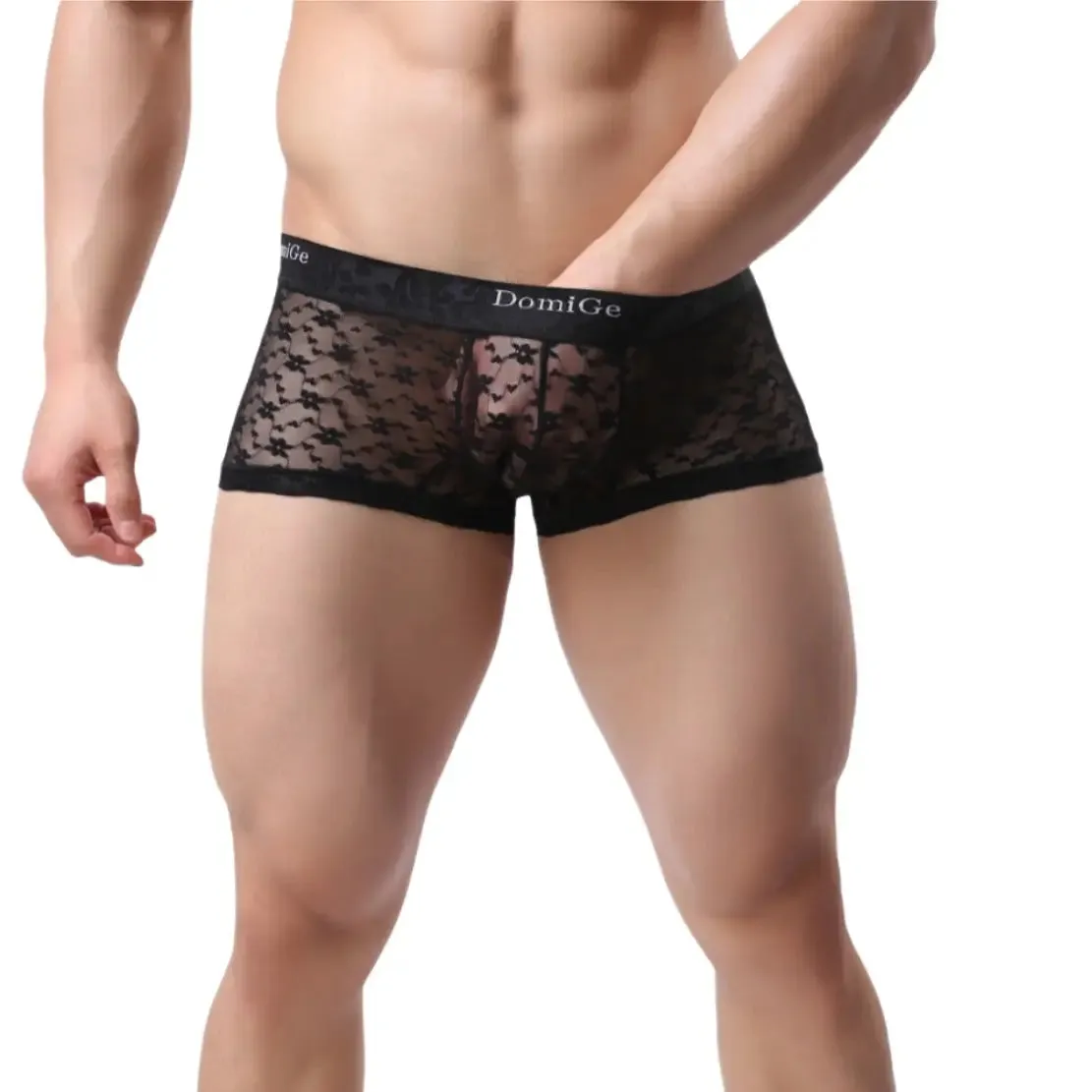 DomiGe Men's Mesh Sheer Boxers Waistband Ultimate Male Underwear