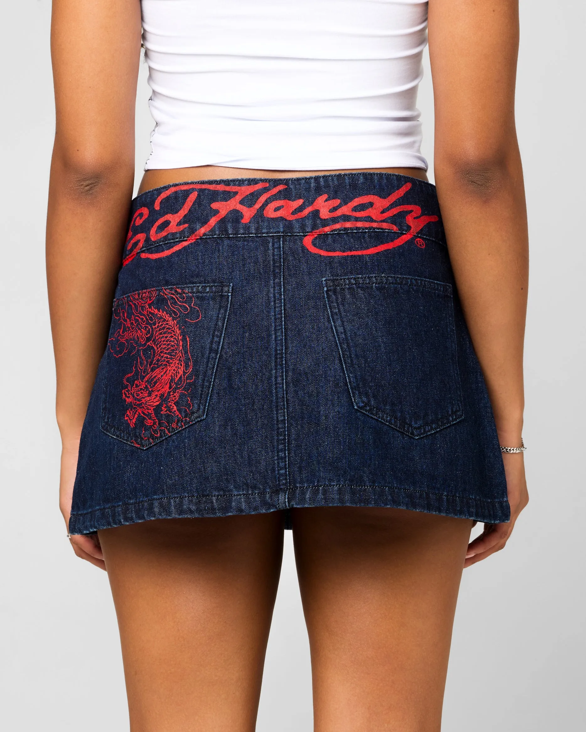 Ed Hardy Women's Denim Mini Skirt Raw Indigo