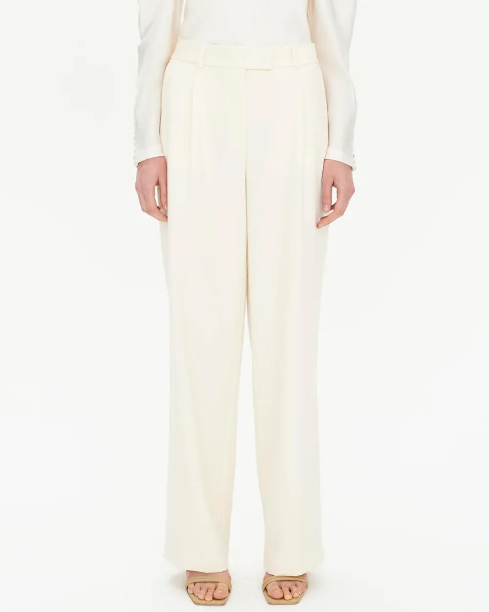 Eggshell Novia Pleated Straight Leg Pant