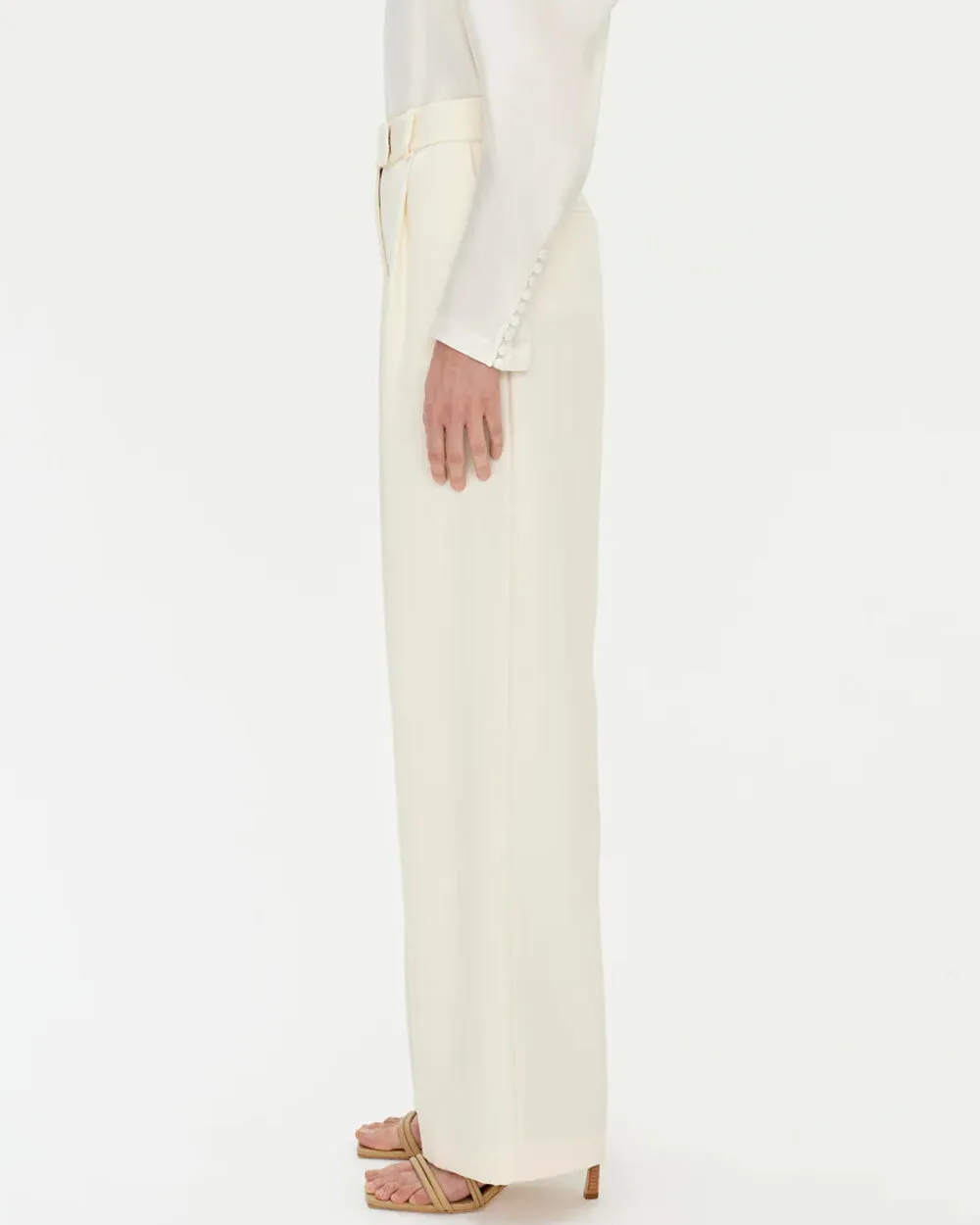 Eggshell Novia Pleated Straight Leg Pant