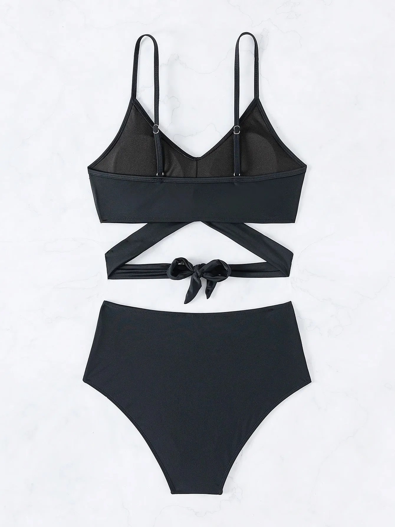 Elegant Solid Color High-Waisted Bikini Swimsuit