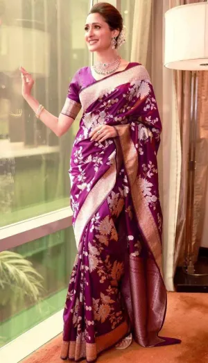 Enamoring Purple Soft Silk Saree With Ornate Blouse Piece