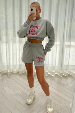 Enjoy the now grey & pink  cropped  short loungewear set