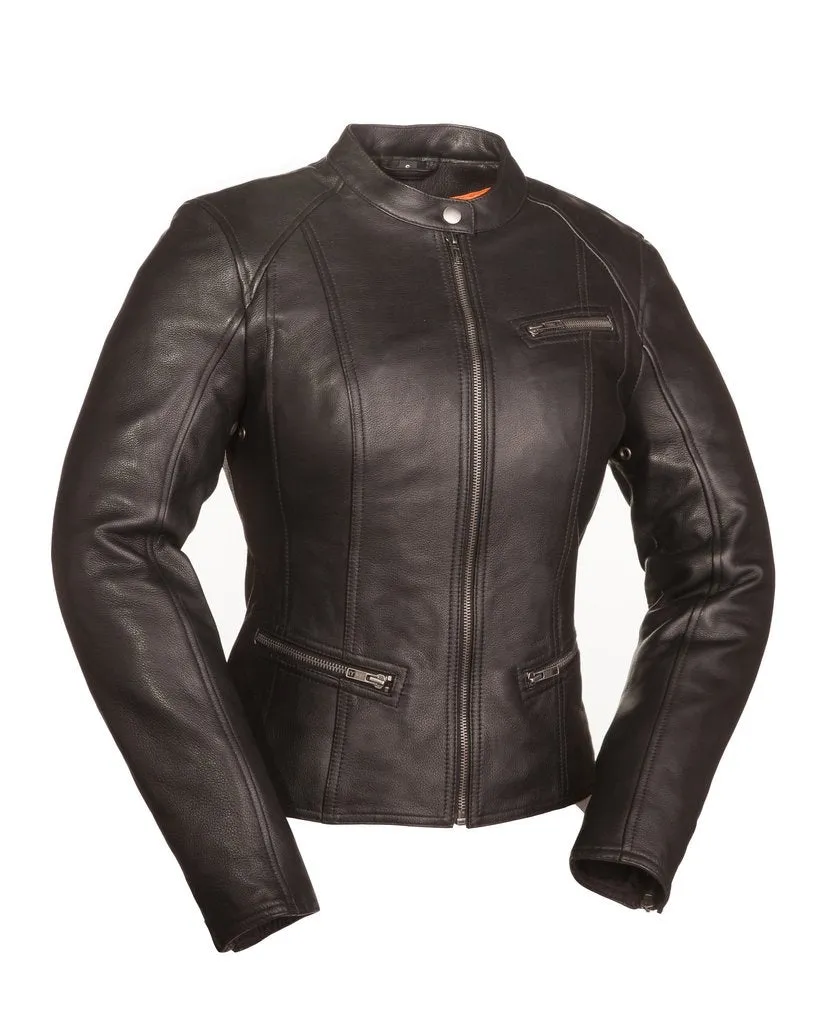 Fashionista Ladies Scooter Leather Jacket Black