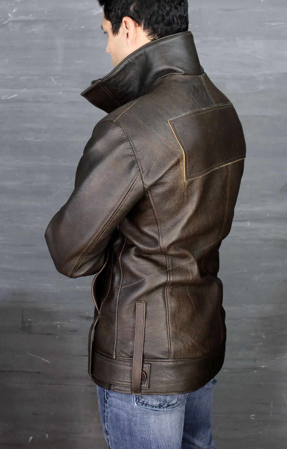 GHOST Leather Jacket Distressed Brown Mid-Length