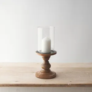 Glass and Wood Pillar Candle Holder - Small