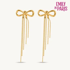 Gold Bow and Tassel Drop Earrings