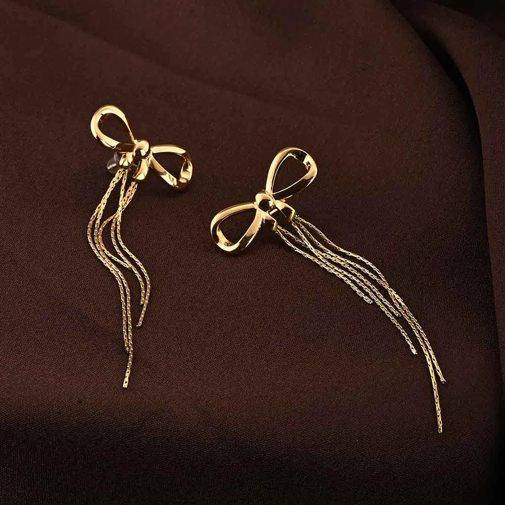 Gold Bow and Tassel Drop Earrings