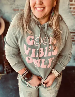 Good Vibes Only Crop Hoodie - Sage