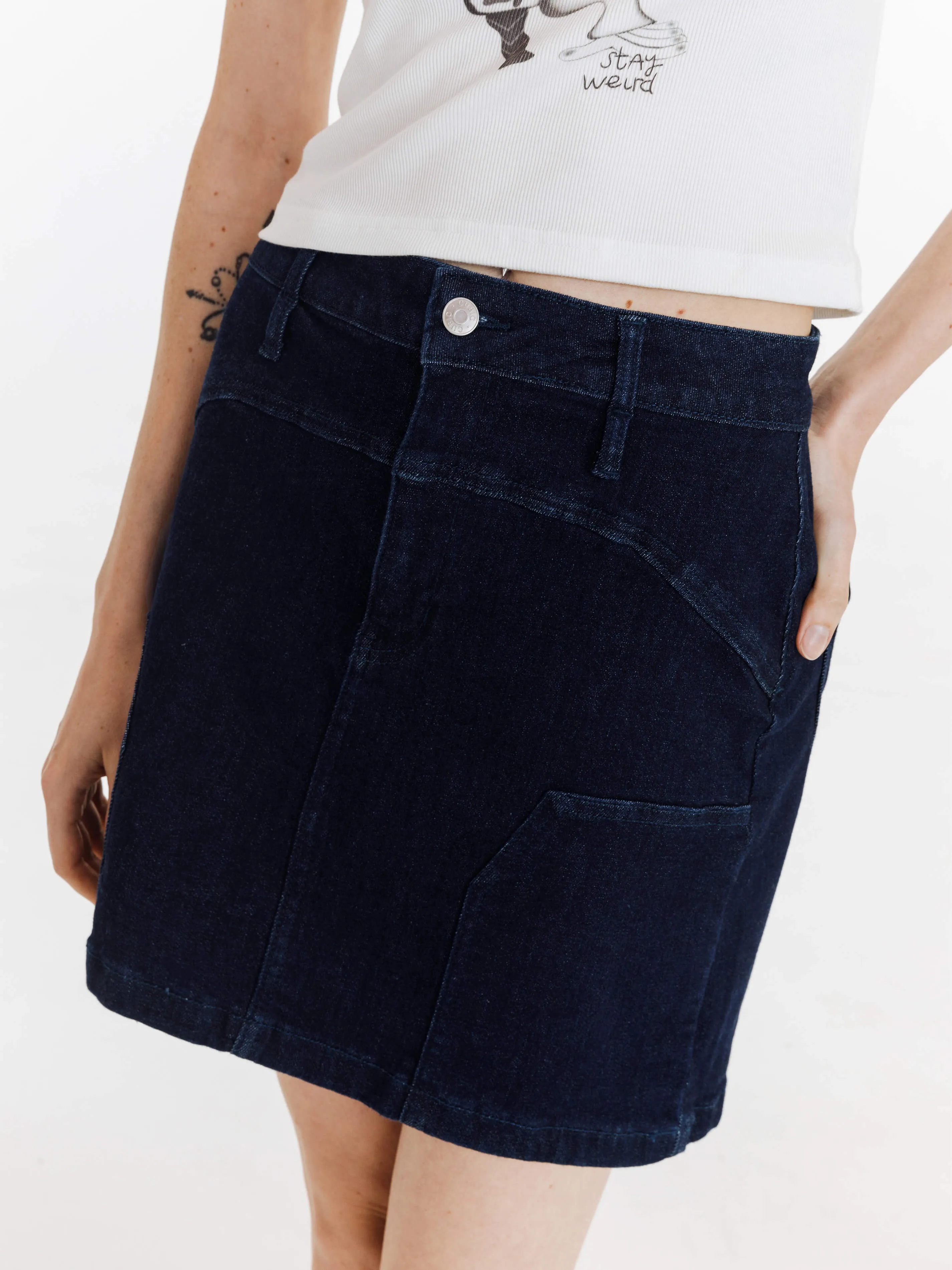 High Elastic Panelled Denim Mini Skirt