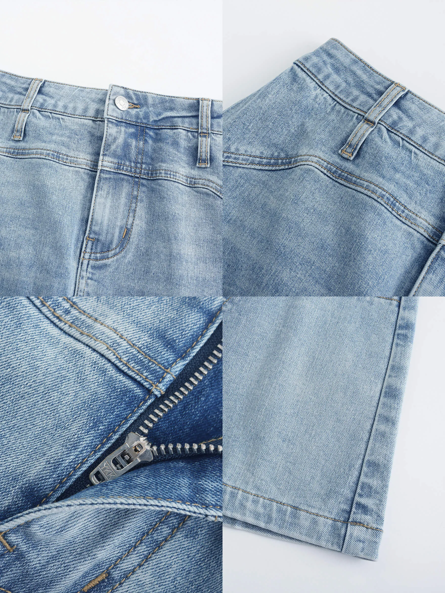 High Elastic Panelled Denim Mini Skirt