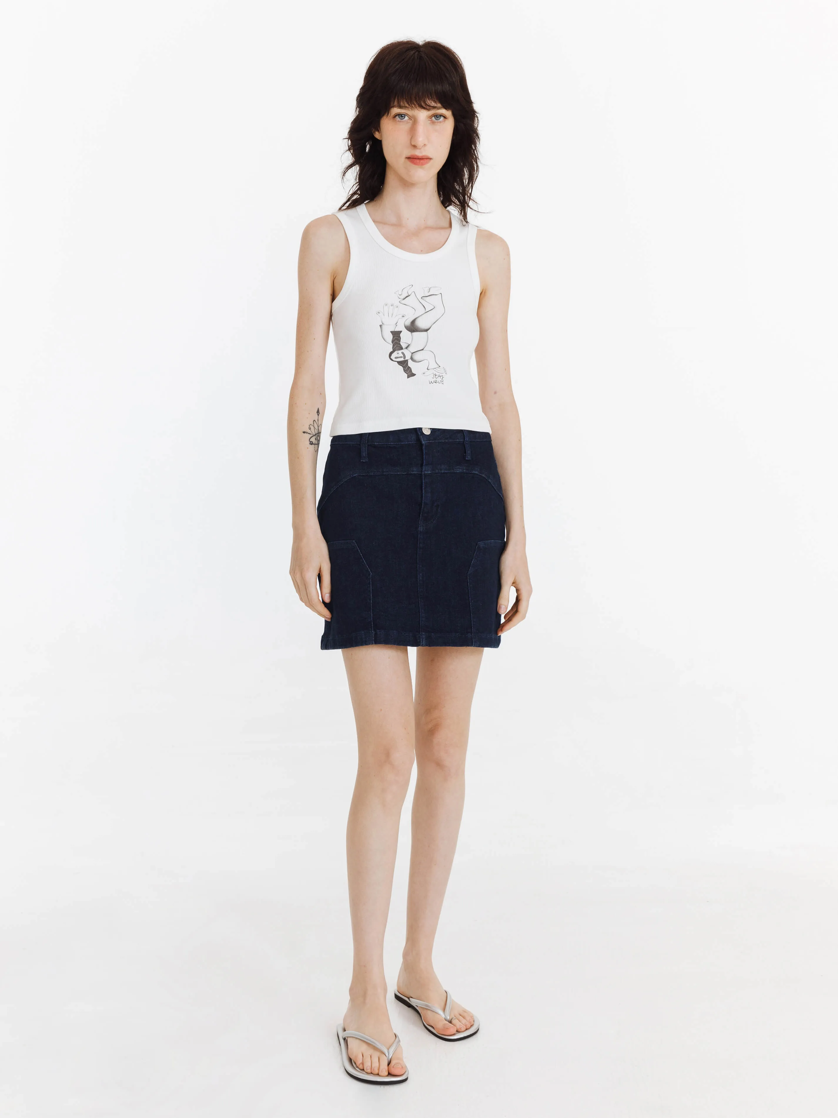 High Elastic Panelled Denim Mini Skirt