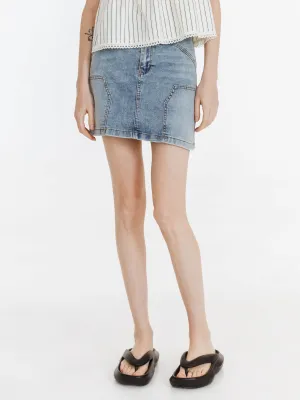 High Elastic Panelled Denim Mini Skirt