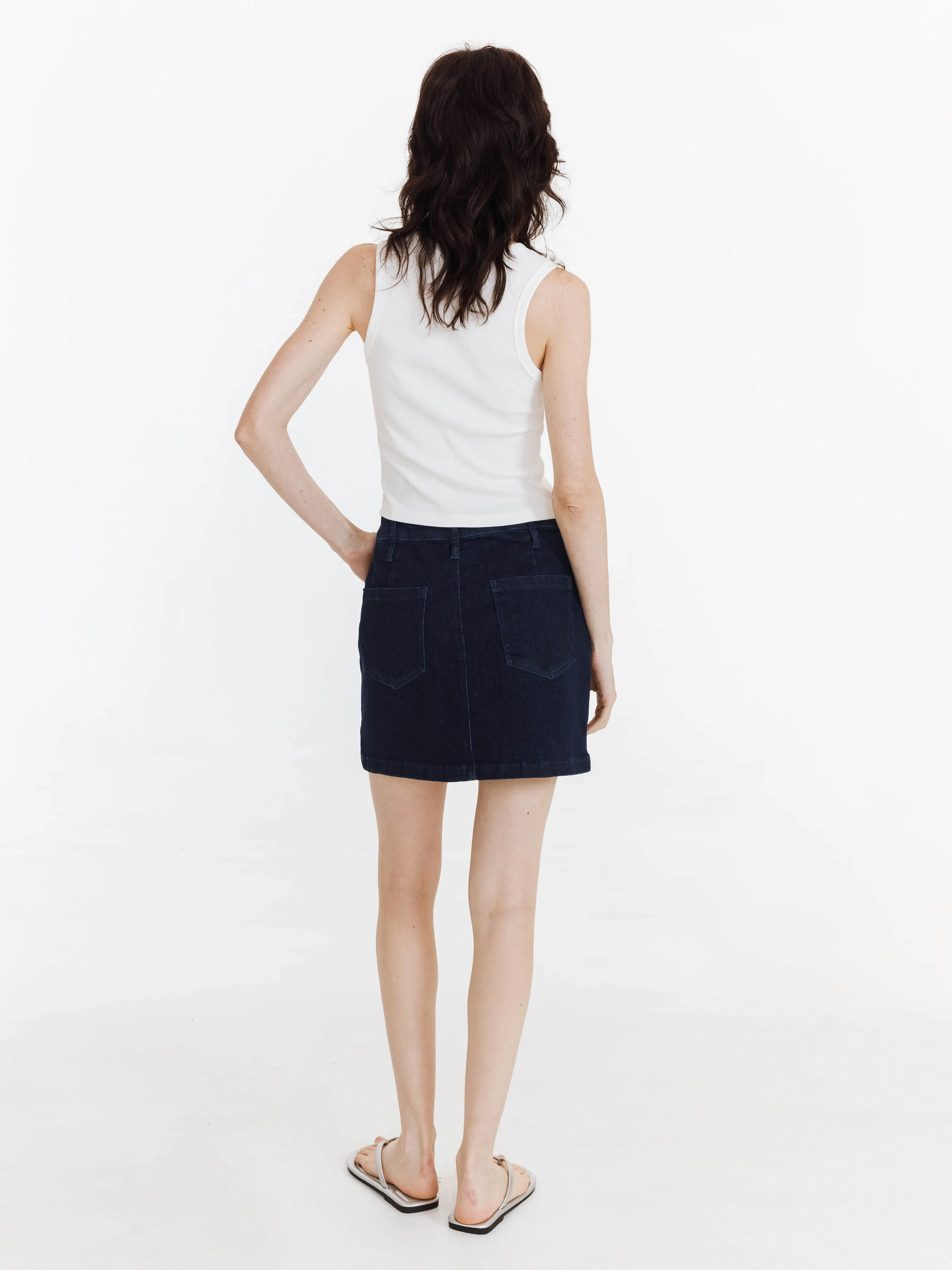 High Elastic Panelled Denim Mini Skirt