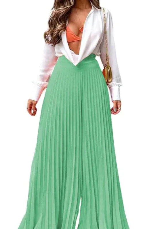 High Fashion Orange Pleated Wide Leg Pants