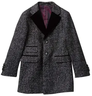 Isaac Mizrahi Boy's 2-20 Single Breasted Velvet Lapel Herringbone Wool Overcoat