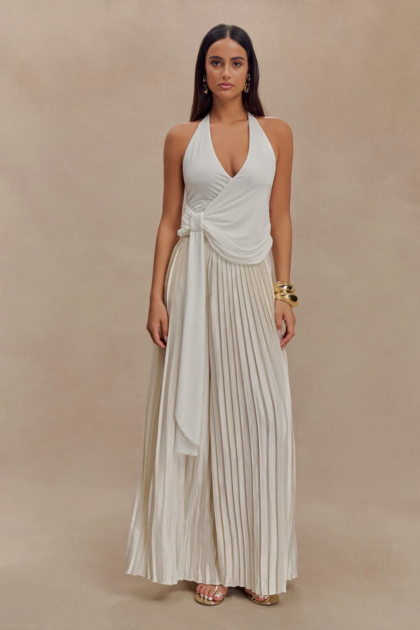 Kennedy Plisse Wide Leg Pants - Ivory